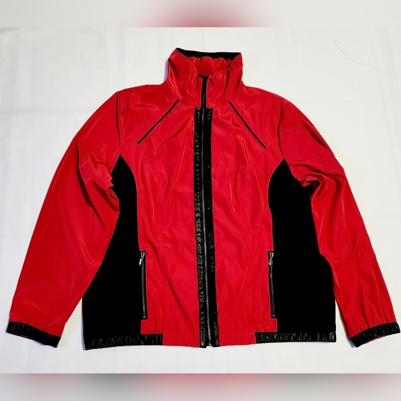 Zenergy Jackets & Blazers - Zenergy by Chico's Size 2 (Large) Red/Black Windbreaker Jacket Faux Leather